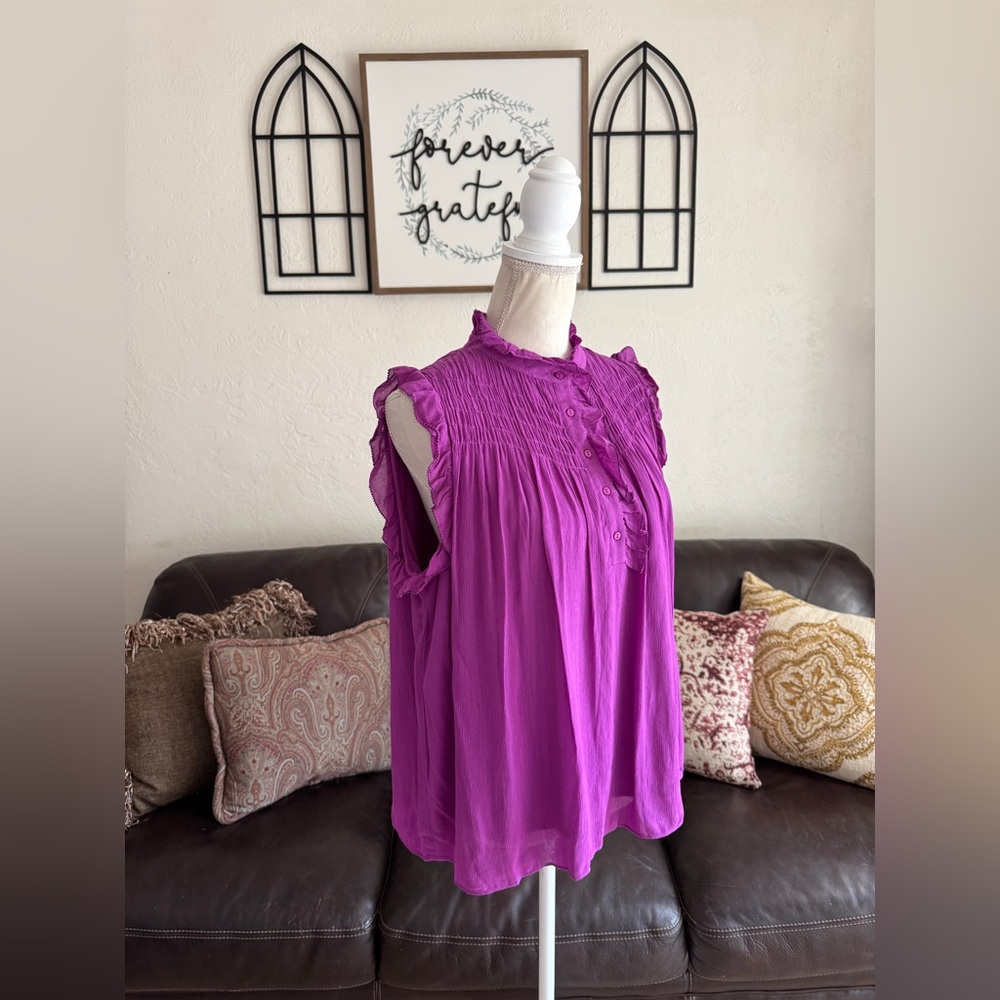Ba&sh Nuit Ruffle Top In Magenta Size S (1) Summer Designer Casual - Picture 4 of 13